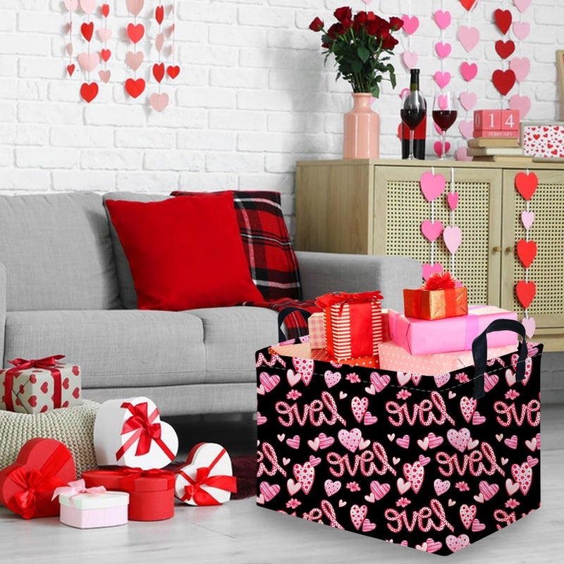FXOCSHE Rectangular Black heart,Valentines Basket,baby Gift Basket Empty,Pink Gift baskets with Handle Organizer,Hearts Print easter Baskets,Girl Room Decor(Sweet love) - Image 4